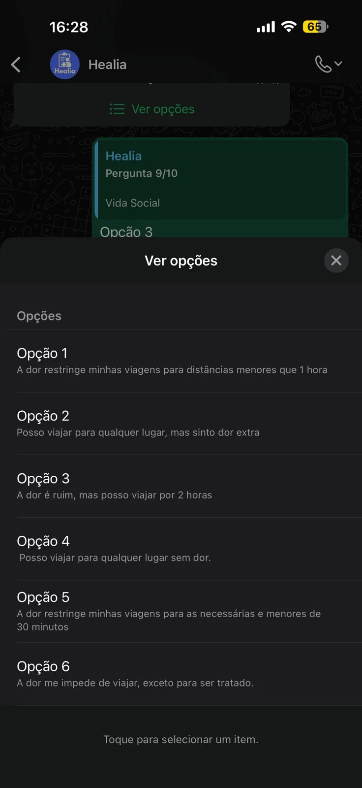 WhatsApp com opções de resposta